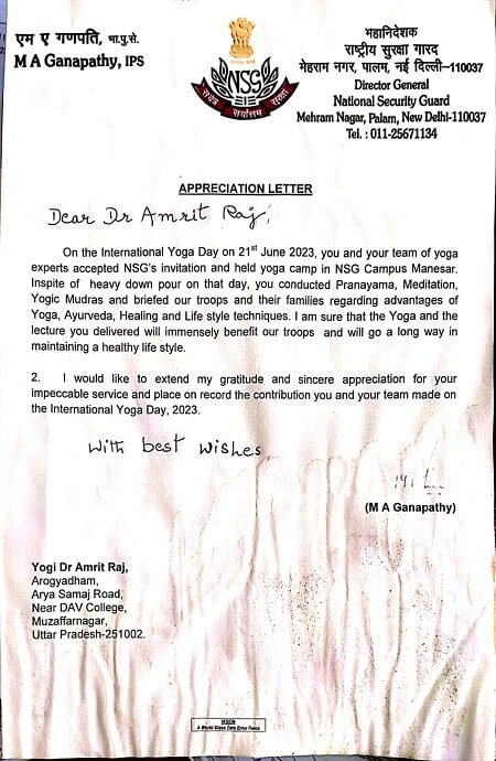 Certificate / appreciation letter — Arogyadham Health & Wellness