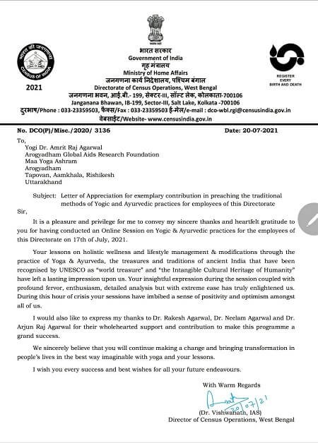 Certificate / appreciation letter — Arogyadham Health & Wellness