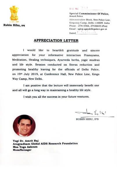 Certificate / appreciation letter — Arogyadham Health & Wellness