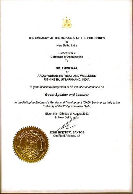 Certificate / appreciation letter — Arogyadham Health & Wellness