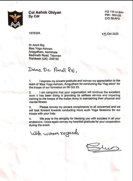 Certificate / appreciation letter — Arogyadham Health & Wellness