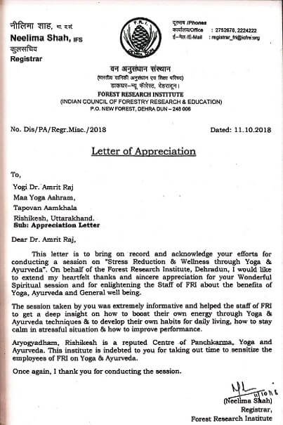 Certificate / appreciation letter — Arogyadham Health & Wellness