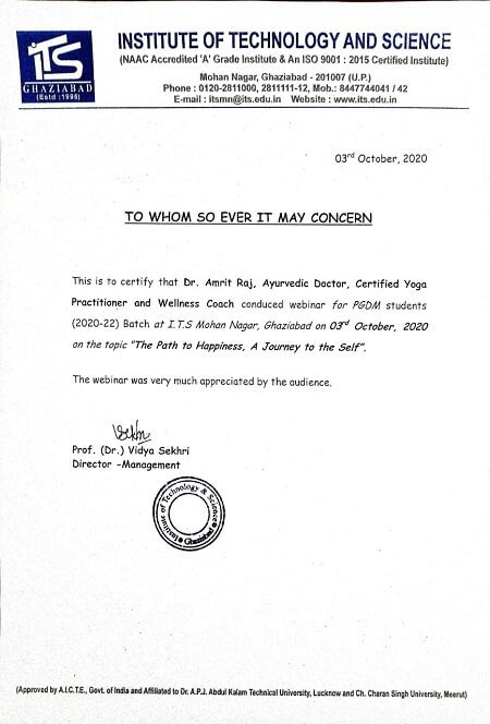 Certificate / appreciation letter — Arogyadham Health & Wellness