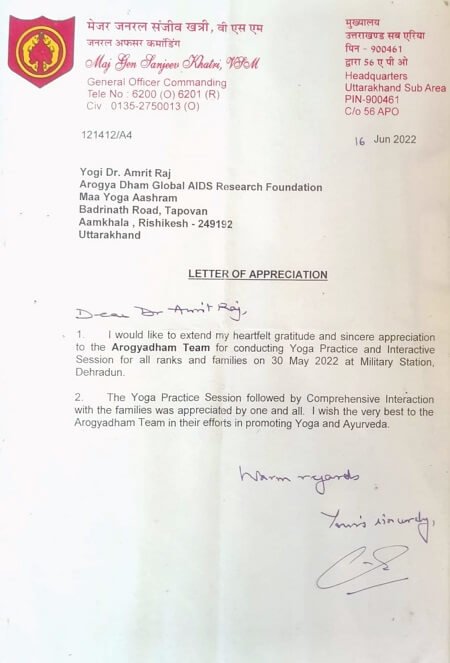 Certificate / appreciation letter — Arogyadham Health & Wellness