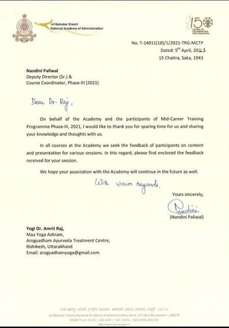 Certificate / appreciation letter — Arogyadham Health & Wellness