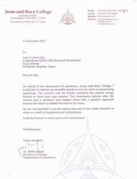 Certificate / appreciation letter — Arogyadham Health & Wellness