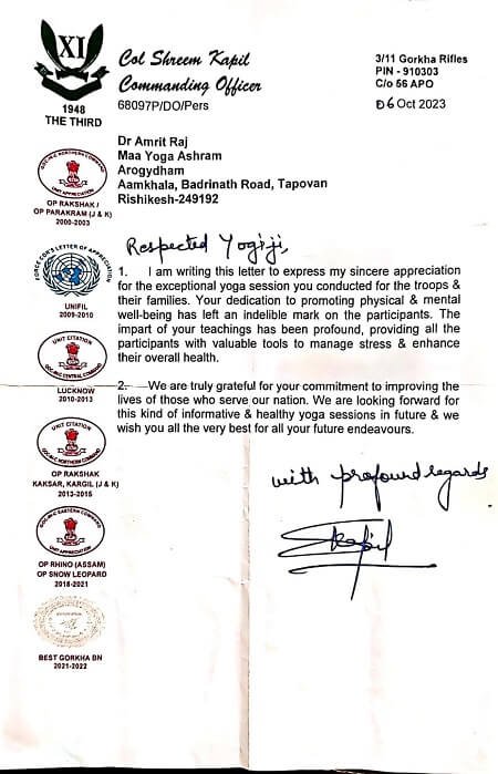 Certificate / appreciation letter — Arogyadham Health & Wellness